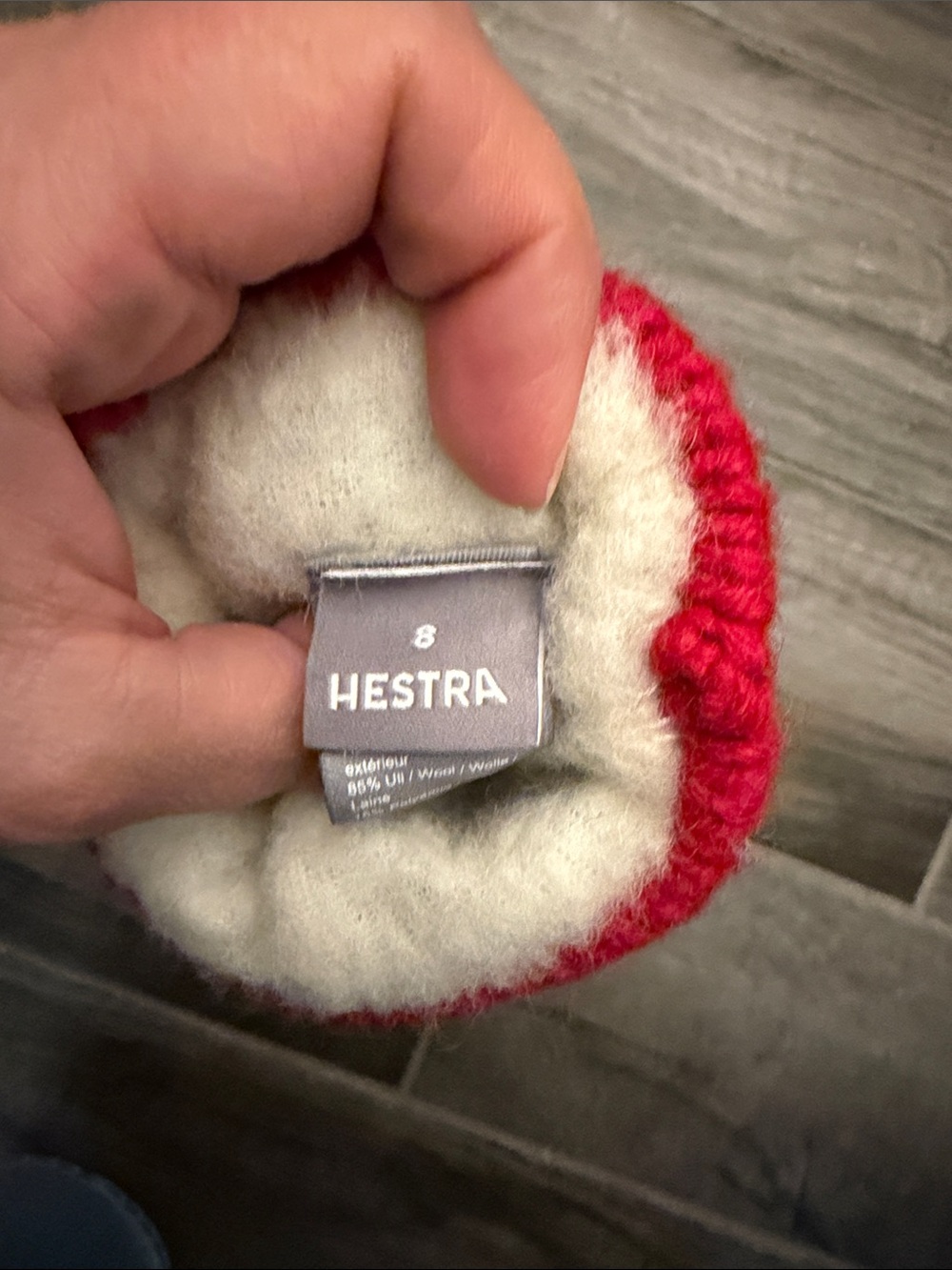 Hestra Wool Mittens in Cream with Red Cuff - Picture 2 of 4